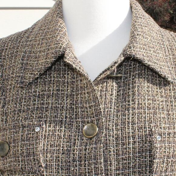 Oltre Women's Blazer Military Style Brown Gold Metallic Rhinestones Size 10 - Picture 4 of 12